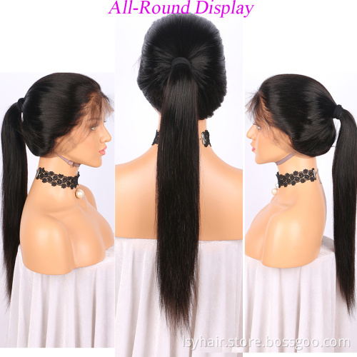 Lsy Wholesale Factory Price Peruvian Human Hair Wigs For Females Long Straight Lace  Full Wig Natural High Ponytail Customized